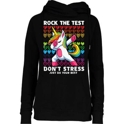 Funny Test Day Rock The Test Dabbing Unicorn Womens Funnel Neck Pullover Hood