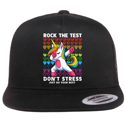 Funny Test Day Rock The Test Dabbing Unicorn Flatbill Hat