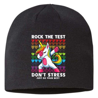Funny Test Day Rock The Test Dabbing Unicorn Sustainable Beanie