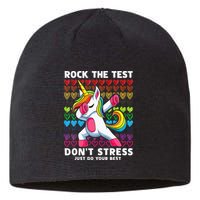 Funny Test Day Rock The Test Dabbing Unicorn Sustainable Beanie