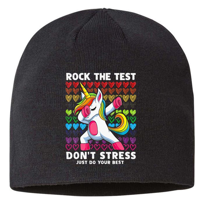 Funny Test Day Rock The Test Dabbing Unicorn Sustainable Beanie