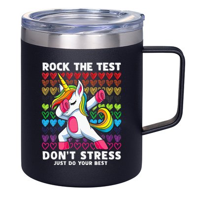 Funny Test Day Rock The Test Dabbing Unicorn 12oz Stainless Steel Coffee Mug