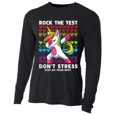 Funny Test Day Rock The Test Dabbing Unicorn Cooling Performance Long Sleeve Crew