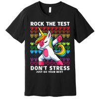 Funny Test Day Rock The Test Dabbing Unicorn Premium T-Shirt
