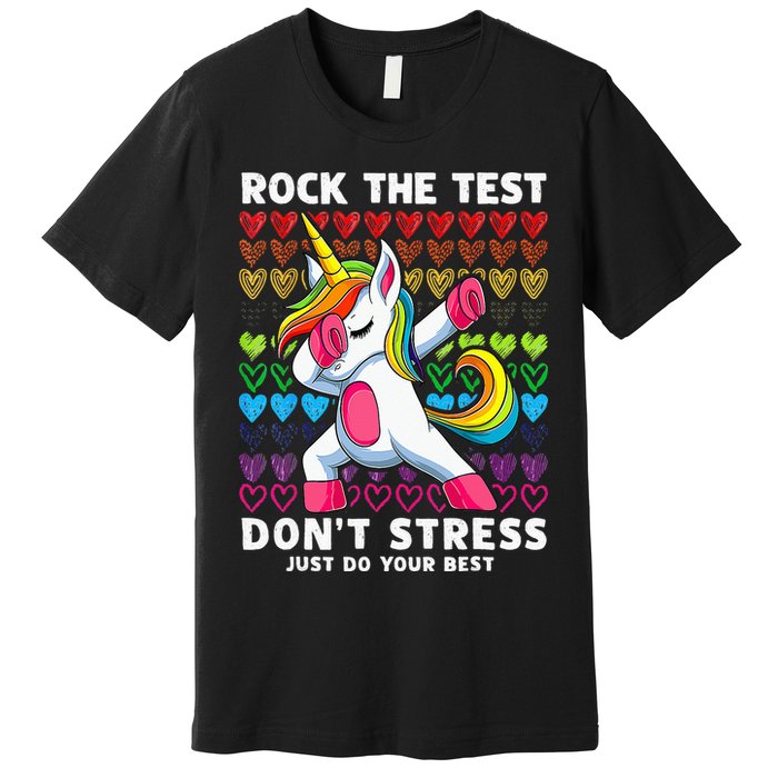 Funny Test Day Rock The Test Dabbing Unicorn Premium T-Shirt