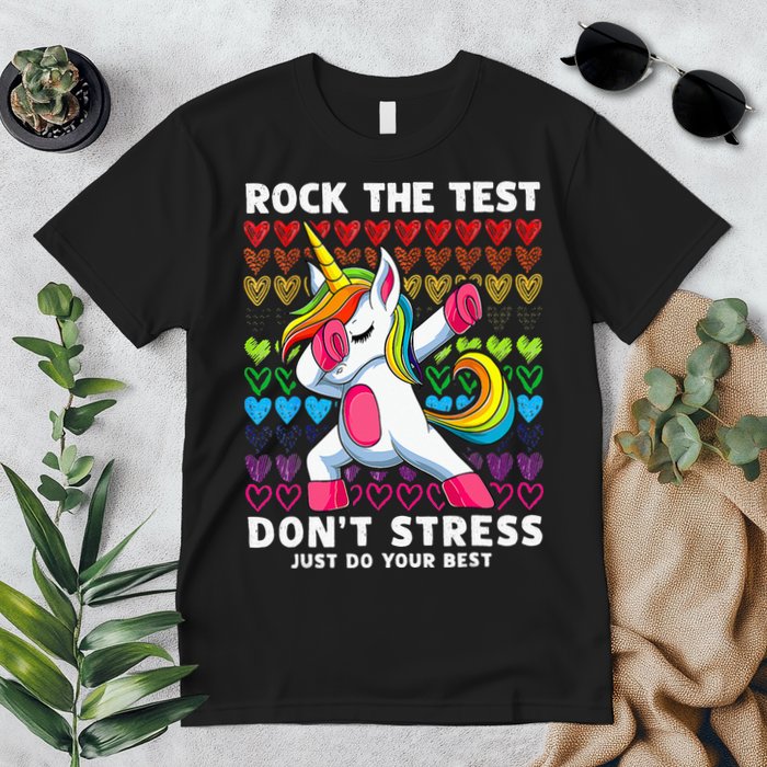 Funny Test Day Rock The Test Dabbing Unicorn Premium T-Shirt