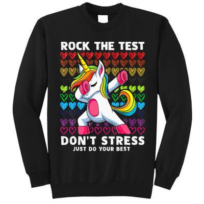 Funny Test Day Rock The Test Dabbing Unicorn Tall Sweatshirt