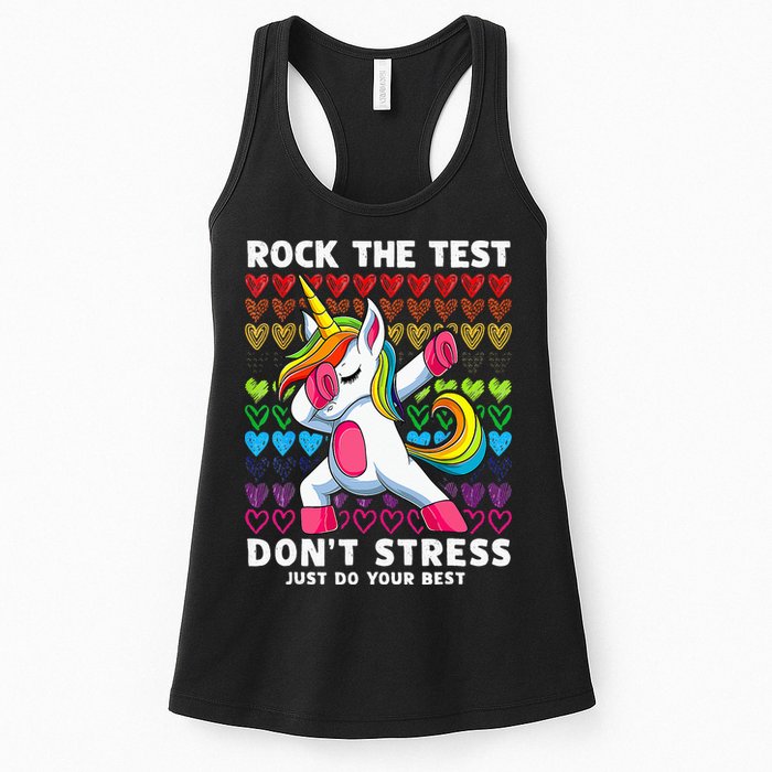 Funny Test Day Rock The Test Dabbing Unicorn Womens Tank Top