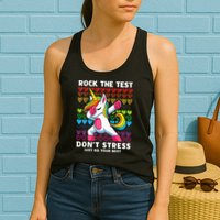 Funny Test Day Rock The Test Dabbing Unicorn Womens Tank Top