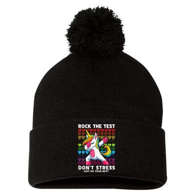 Funny Test Day Rock The Test Dabbing Unicorn Pom Pom 12in Knit Beanie