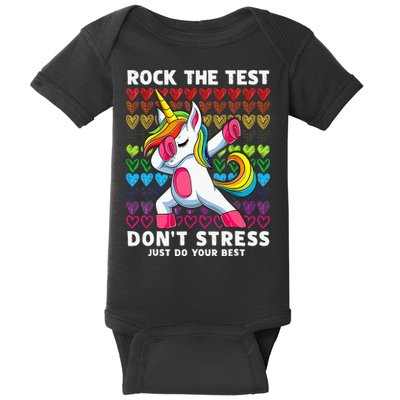 Funny Test Day Rock The Test Dabbing Unicorn Baby Bodysuit