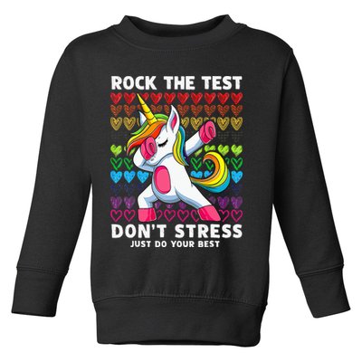 Funny Test Day Rock The Test Dabbing Unicorn Toddler Sweatshirt