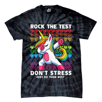 Funny Test Day Rock The Test Dabbing Unicorn Tie-Dye T-Shirt