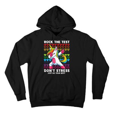 Funny Test Day Rock The Test Dabbing Unicorn Tall Hoodie