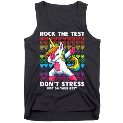 Funny Test Day Rock The Test Dabbing Unicorn Tank Top