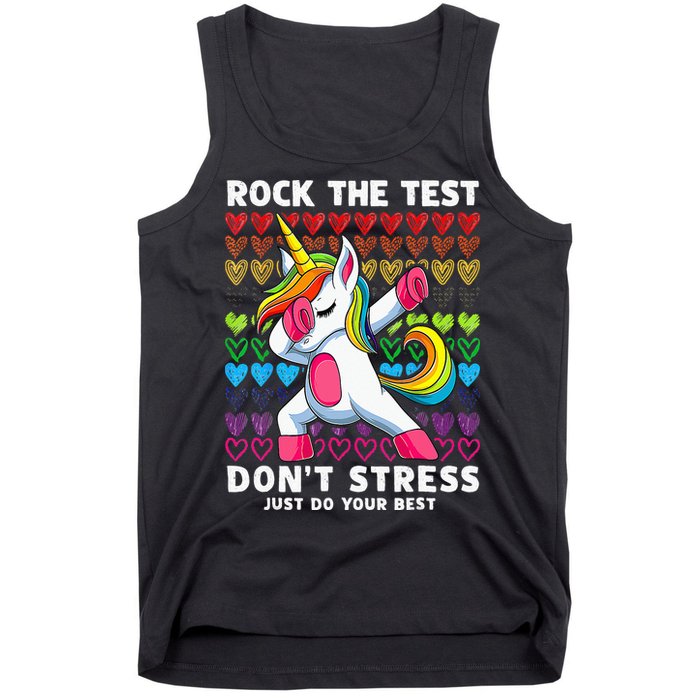 Funny Test Day Rock The Test Dabbing Unicorn Tank Top
