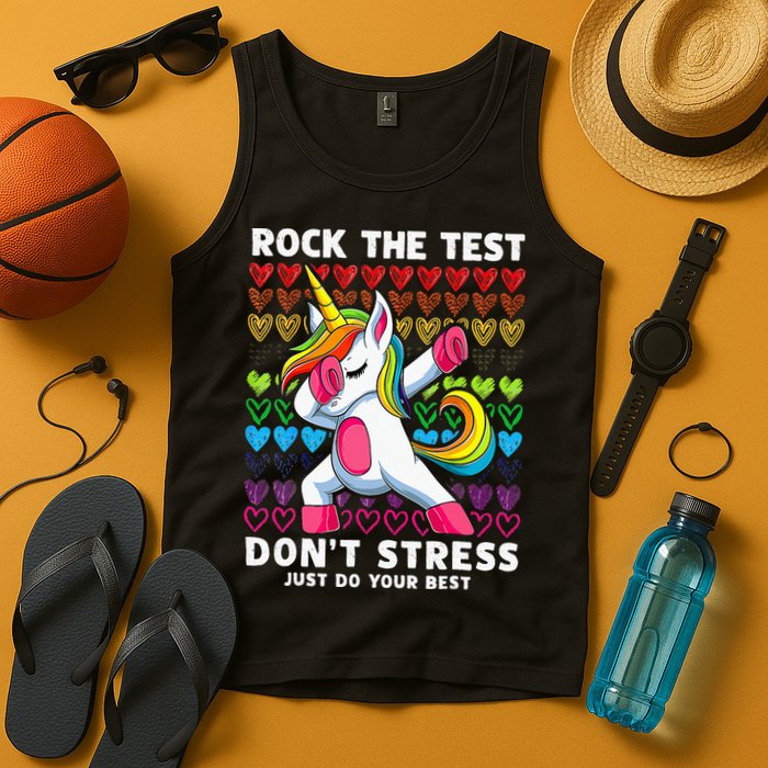 Funny Test Day Rock The Test Dabbing Unicorn Tank Top