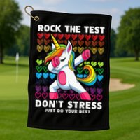 Funny Test Day Rock The Test Dabbing Unicorn Golf Towel