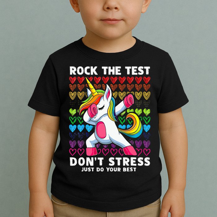 Funny Test Day Rock The Test Dabbing Unicorn Toddler T-Shirt