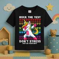 Funny Test Day Rock The Test Dabbing Unicorn Toddler T-Shirt