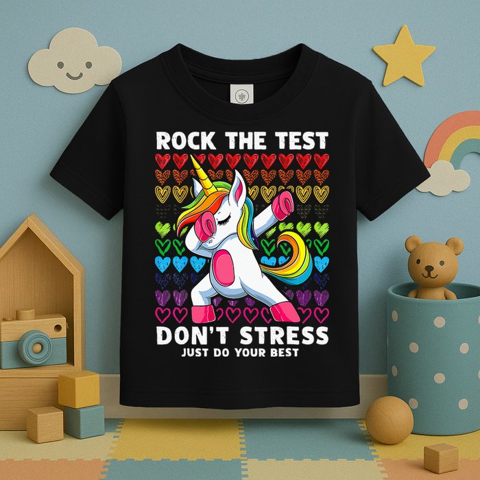 Funny Test Day Rock The Test Dabbing Unicorn Toddler T-Shirt