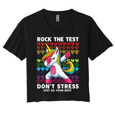Funny Test Day Rock The Test Dabbing Unicorn Crop Top