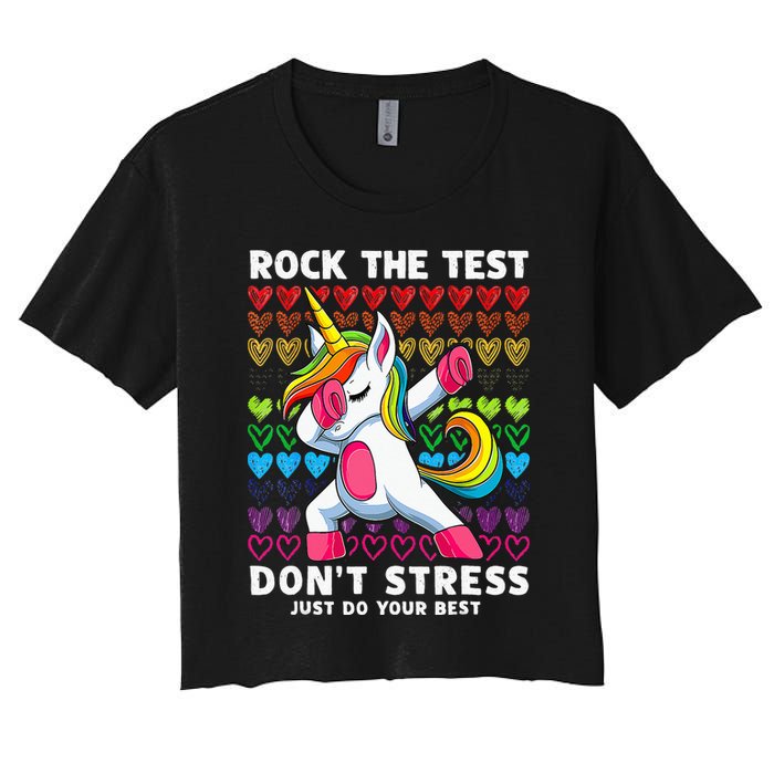 Funny Test Day Rock The Test Dabbing Unicorn Crop Top