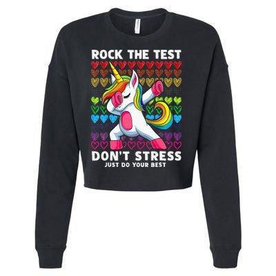 Funny Test Day Rock The Test Dabbing Unicorn Cropped Pullover Crew