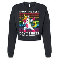 Funny Test Day Rock The Test Dabbing Unicorn Cropped Pullover Crew