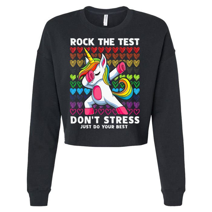 Funny Test Day Rock The Test Dabbing Unicorn Cropped Pullover Crew