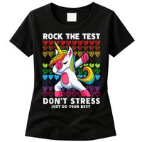 Funny Test Day Rock The Test Dabbing Unicorn Womens T-Shirt
