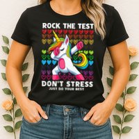 Funny Test Day Rock The Test Dabbing Unicorn Womens T-Shirt