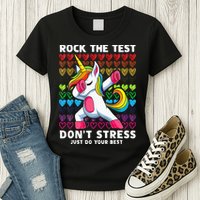 Funny Test Day Rock The Test Dabbing Unicorn Womens T-Shirt