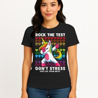 Funny Test Day Rock The Test Dabbing Unicorn Womens T-Shirt