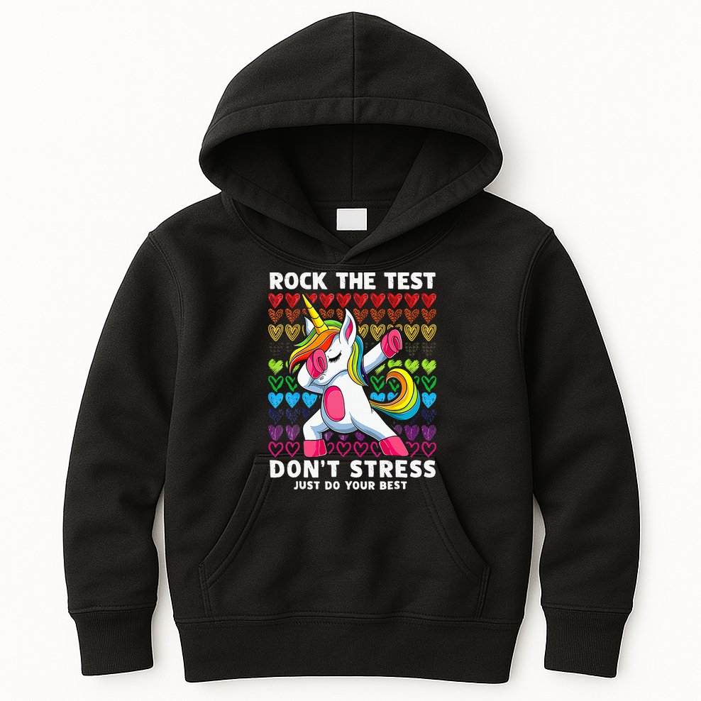 Funny Test Day Rock The Test Dabbing Unicorn Kids Hoodie