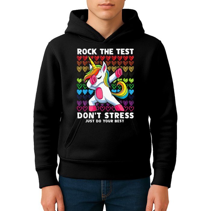 Funny Test Day Rock The Test Dabbing Unicorn Kids Hoodie