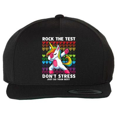 Funny Test Day Rock The Test Dabbing Unicorn Wool Snapback Cap