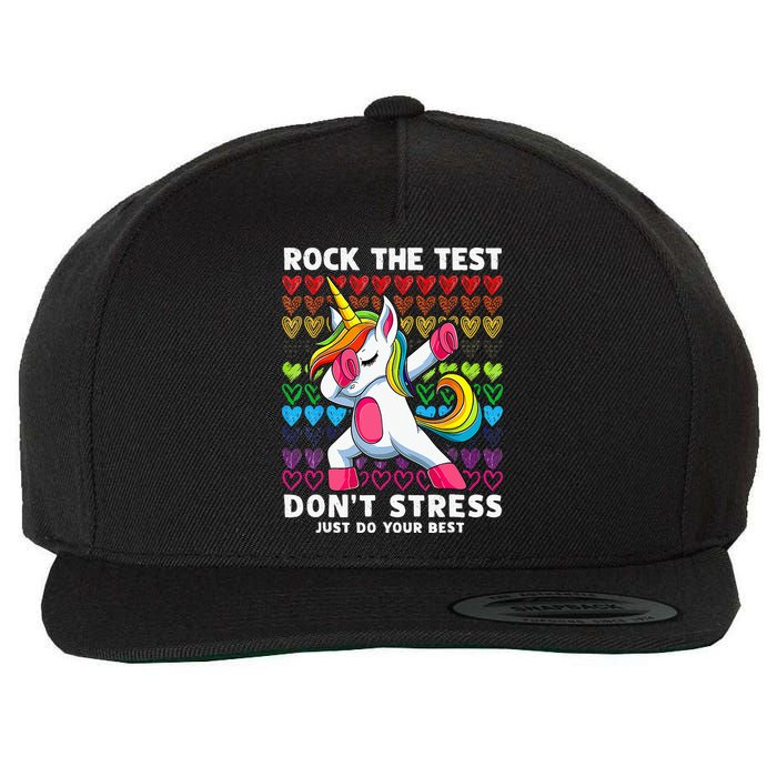 Funny Test Day Rock The Test Dabbing Unicorn Wool Snapback Cap