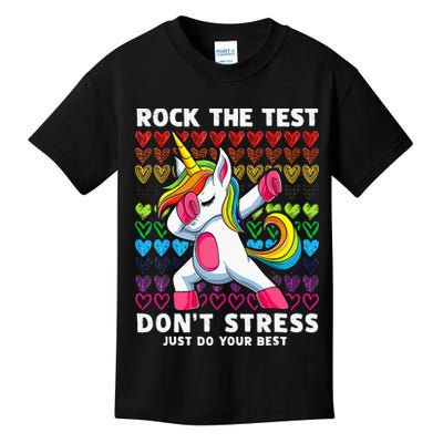 Funny Test Day Rock The Test Dabbing Unicorn Kids T-Shirt