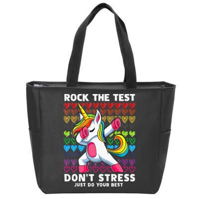 Funny Test Day Rock The Test Dabbing Unicorn Zip Tote Bag