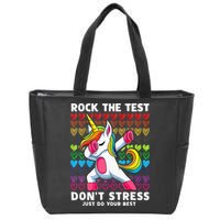 Funny Test Day Rock The Test Dabbing Unicorn Zip Tote Bag