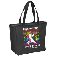 Funny Test Day Rock The Test Dabbing Unicorn Zip Tote Bag