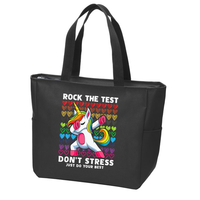 Funny Test Day Rock The Test Dabbing Unicorn Zip Tote Bag