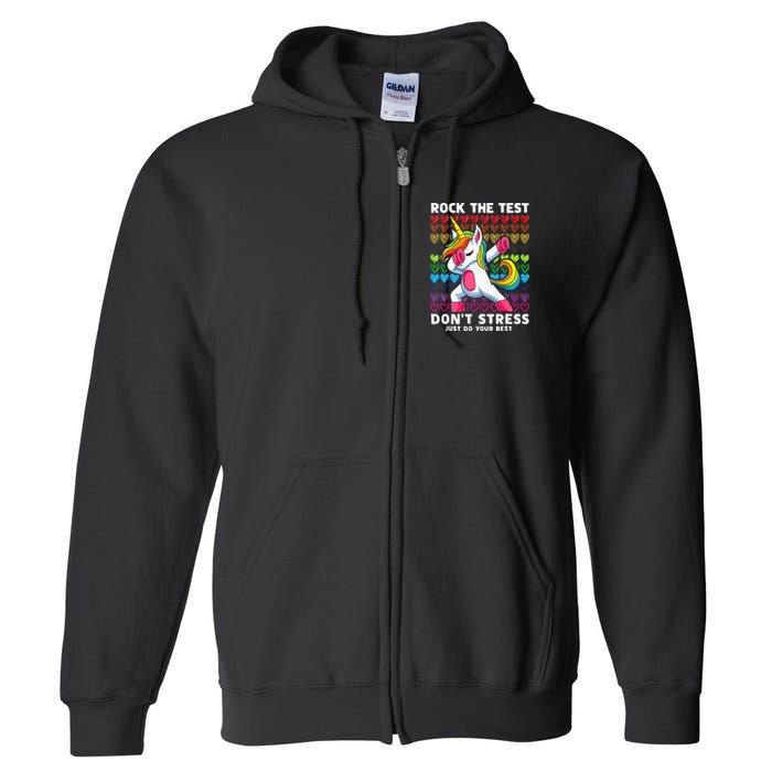 Funny Test Day Rock The Test Dabbing Unicorn Full Zip Hoodie