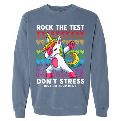 Funny Test Day Rock The Test Dabbing Unicorn Garment-Dyed Sweatshirt