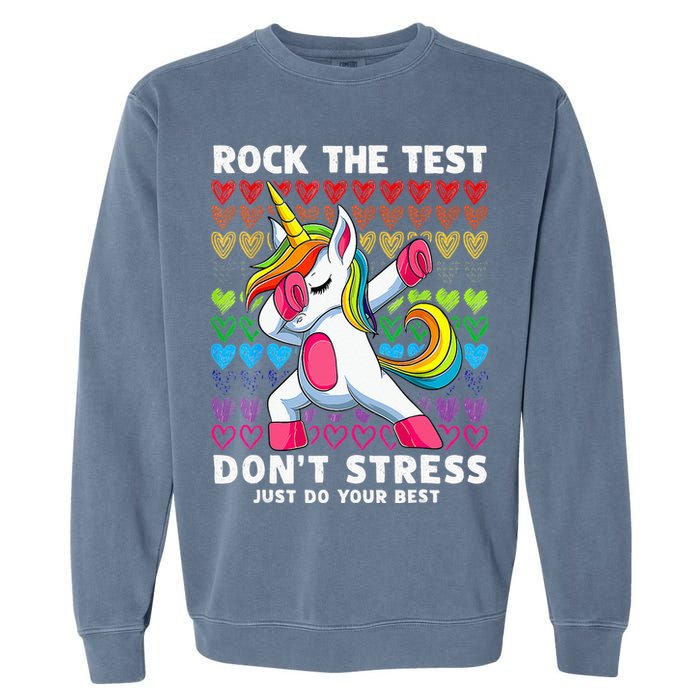 Funny Test Day Rock The Test Dabbing Unicorn Garment-Dyed Sweatshirt