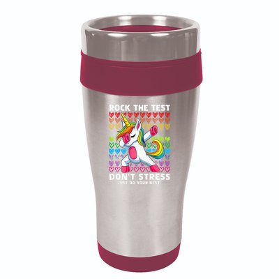 Funny Test Day Rock The Test Dabbing Unicorn 16oz Travel Tumbler