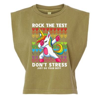 Funny Test Day Rock The Test Dabbing Unicorn Garment-Dyed Women's Muscle Tee