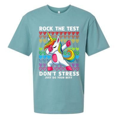 Funny Test Day Rock The Test Dabbing Unicorn Sueded Cloud Jersey T-Shirt