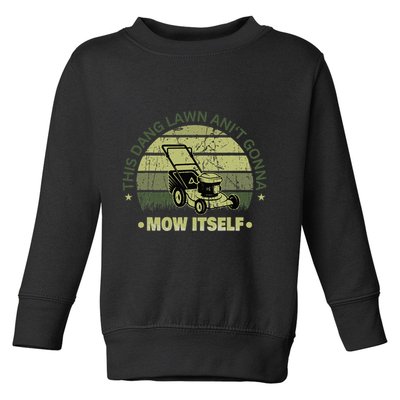 Funny This Dang Lawn Aint Gonna Mow Itself Grass Cutting Toddler Sweatshirt